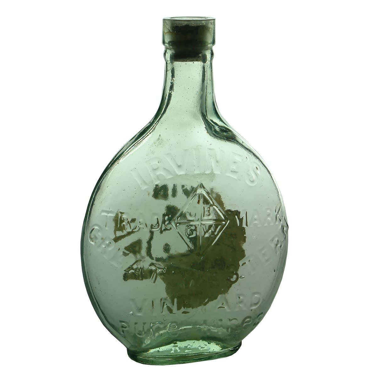 Flask. Irvine's Great Western Vineyard. Pure Wines. Partial original Brandy label to the back. (Victoria)