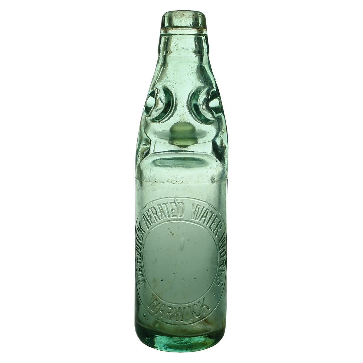 Codd. Warwick Aerated Water Works. Aqua. S base mark. 10 oz. (Queensland)