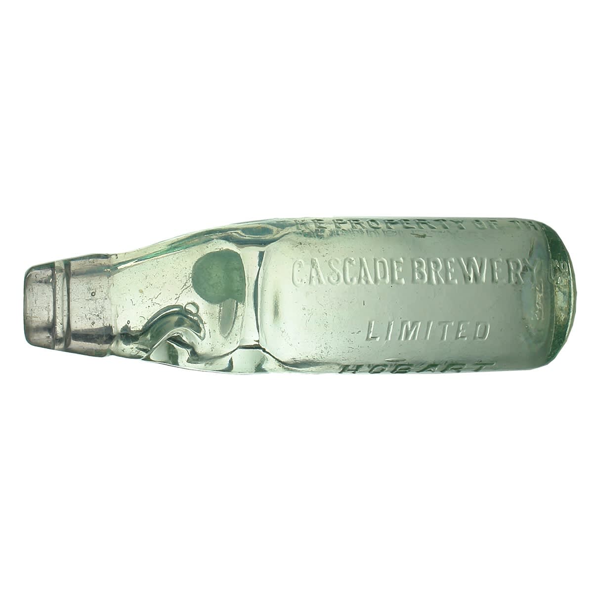 Codd. Cascade Brewery Co., Hobart. Clear, with purple lip. 6 oz. 1907. (Tasmania)