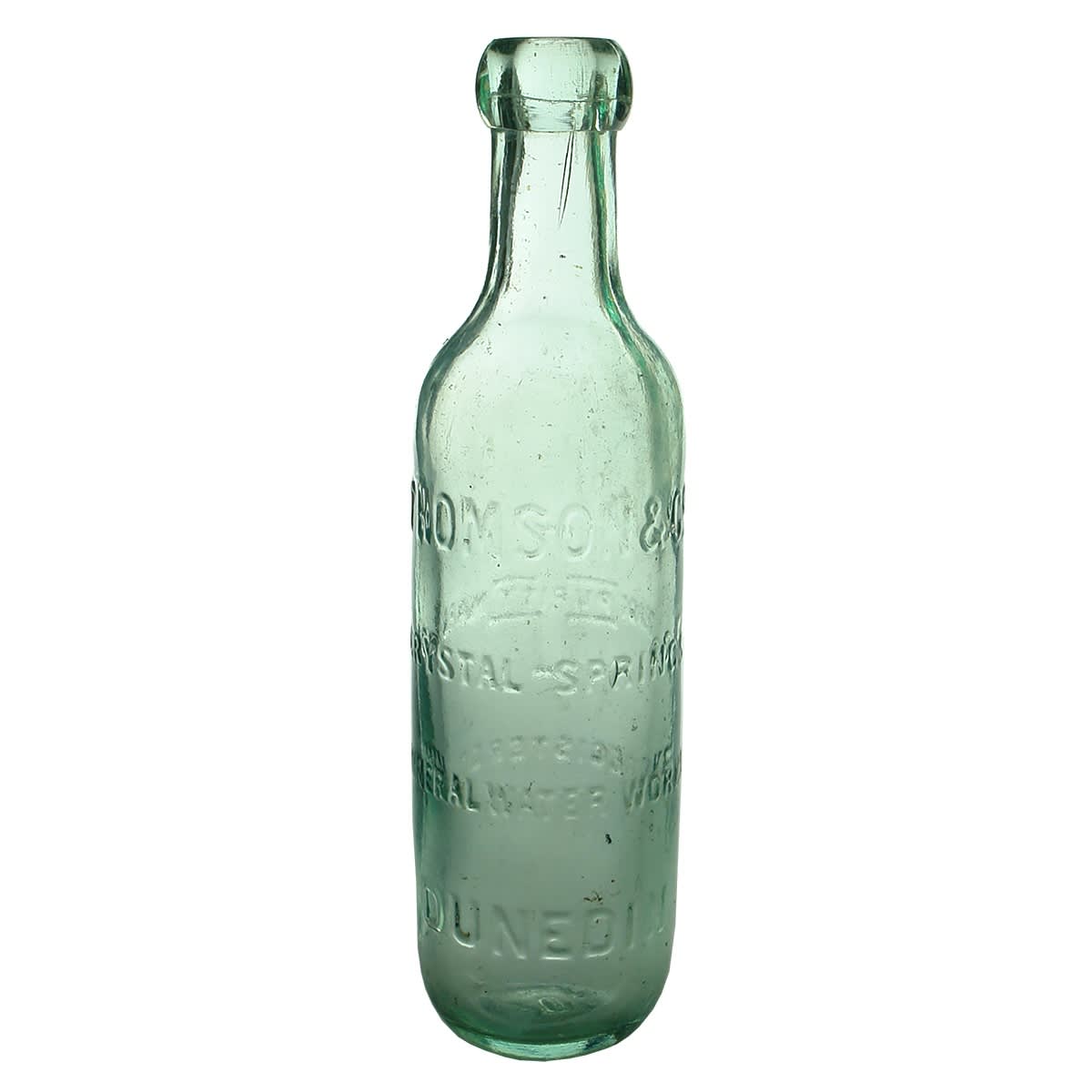 Corker. Thomson & Co, Crystal Springs Mineral Water Works, Dunedin. Aqua. 10 oz. (New Zealand)