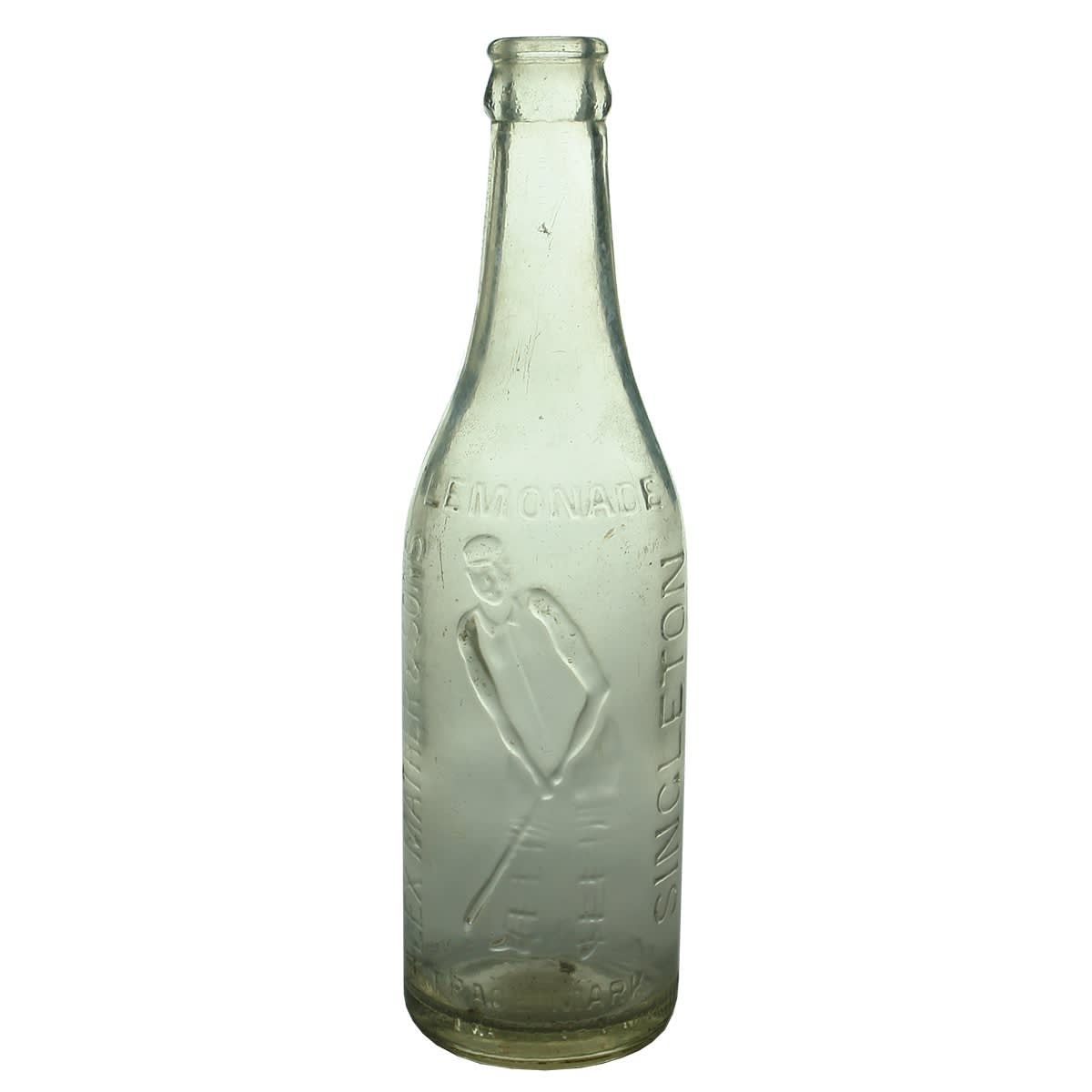 Crown Seal. Alex Mather & Sons, Singleton. Lemonade. Cricketer. Batsman. Clear. 10 oz. (New South Wales)