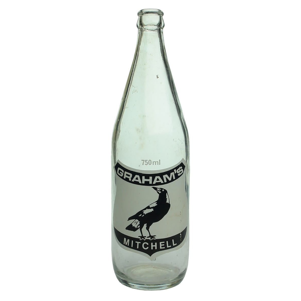 Ceramic Label Crown Seal. Graham's, Mitchell. Magpie. Champagne. Black & White Print. 750 ml. (Queensland)
