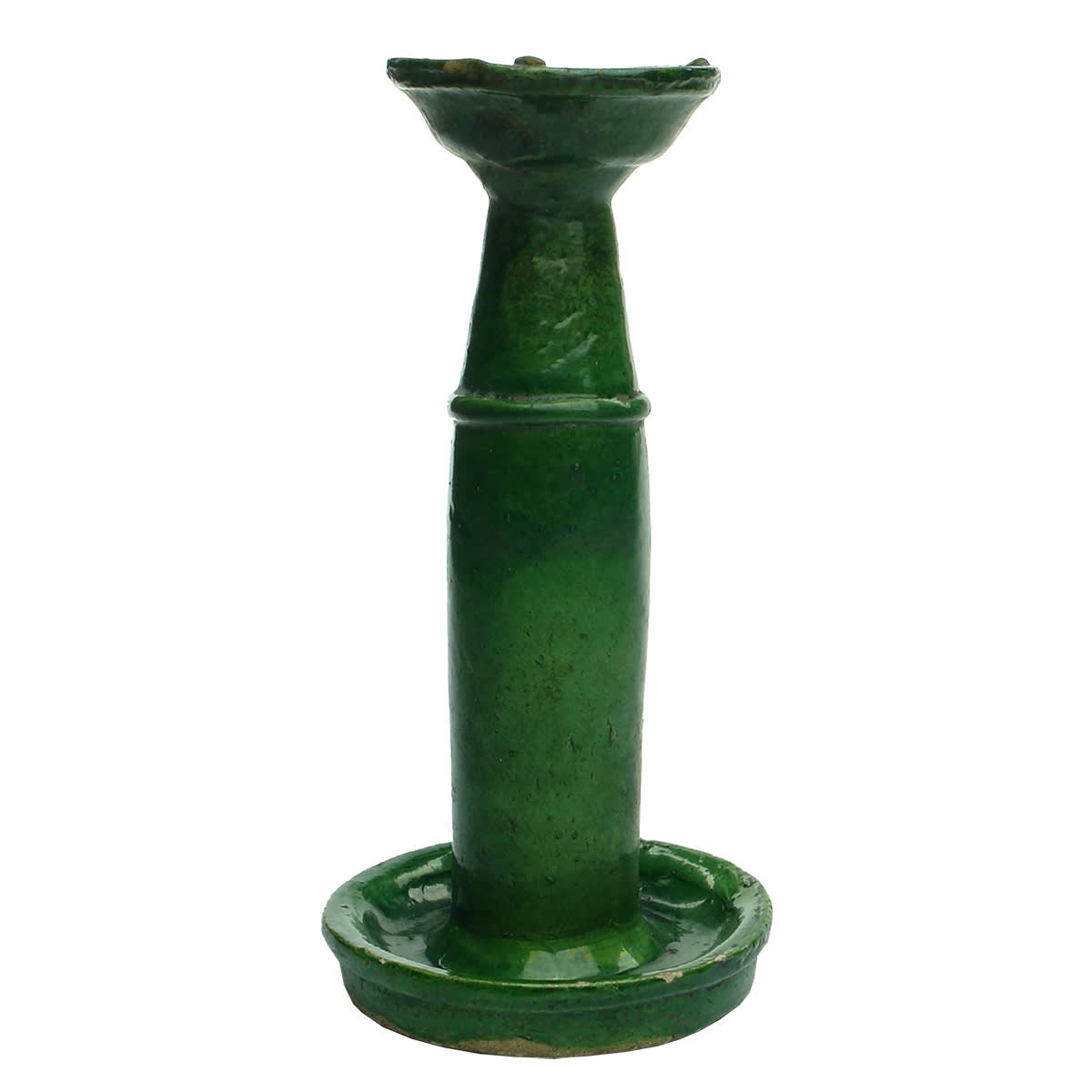 Chinese. Green / Jade coloured oil lamp or candle holder.