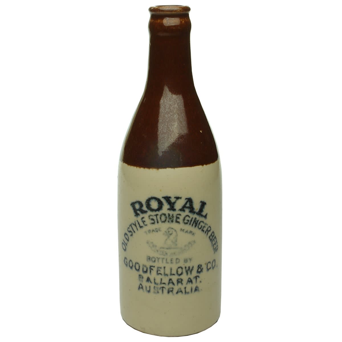 Ginger Beer. Goodfellow & Co., Ballarat. Royal. Crown Seal. Chocolate Top. 10 oz. (Victoria)
