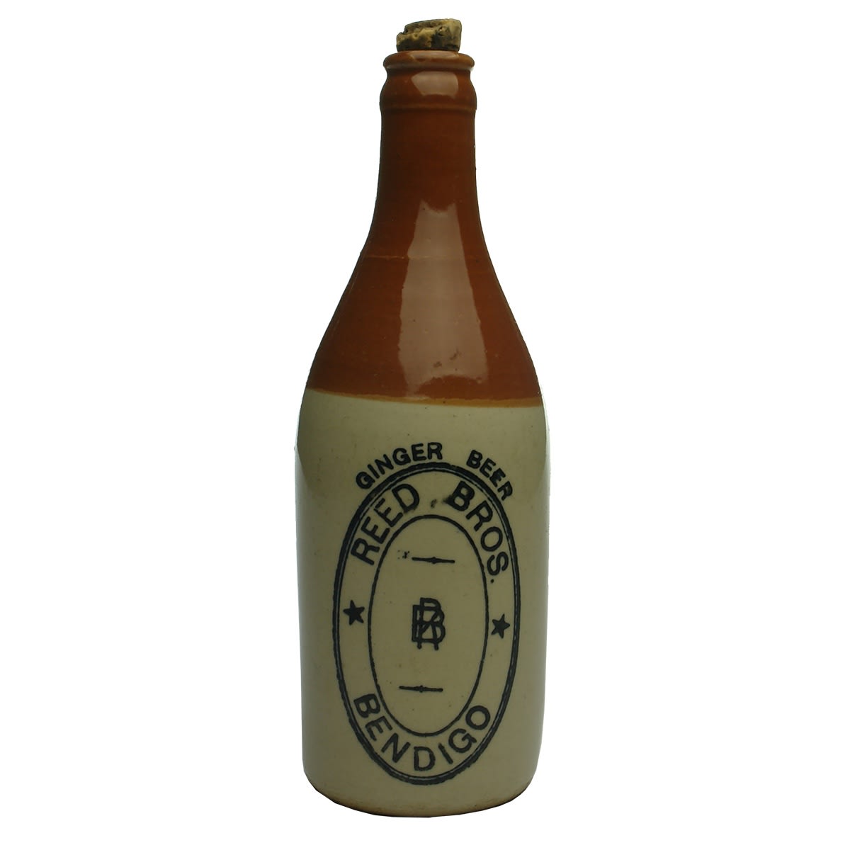 Crown Seal Ginger Beer. Reed Bros, Bendigo. Red top. Govancroft pottery. (Victoria)