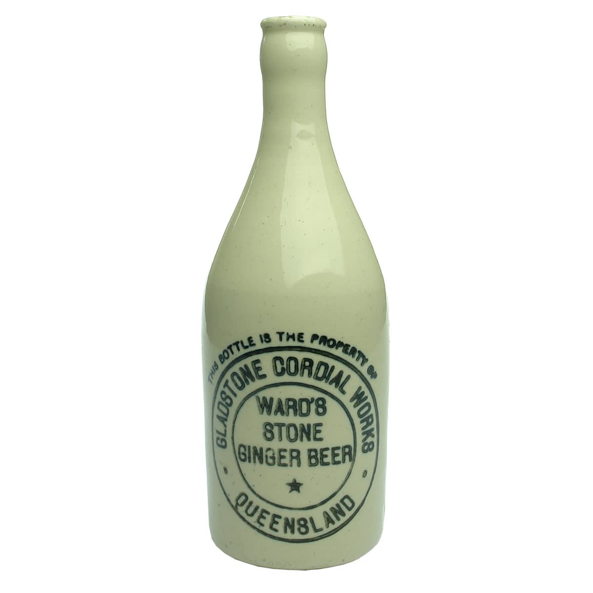 Ginger Beer. Gladstone Cordial Works. Ward's. R. Fowler Pottery. (Queensland)