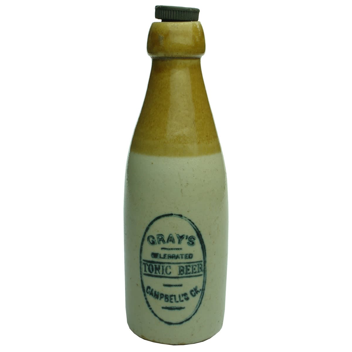 Ginger Beer. Gray's Campbell's Creek Tonic Beer. Internal Thread. Tan Top. (Victoria)