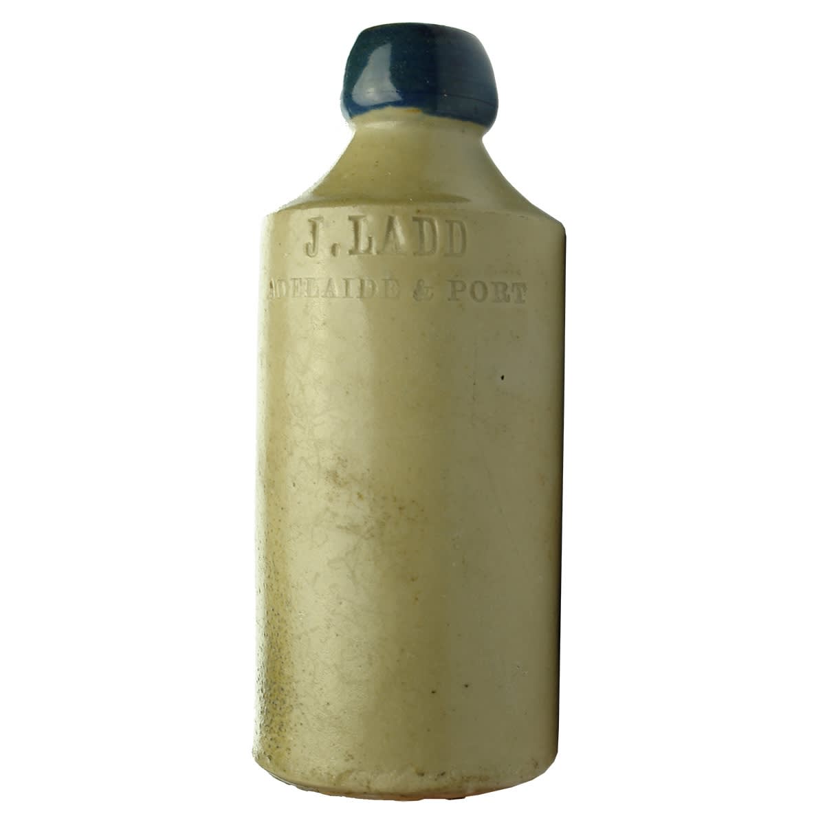 Ginger Beer. J. Ladd, Adelaide & Port. Doulton Lambeth. Blue Lip. Impressed. (South Australia)