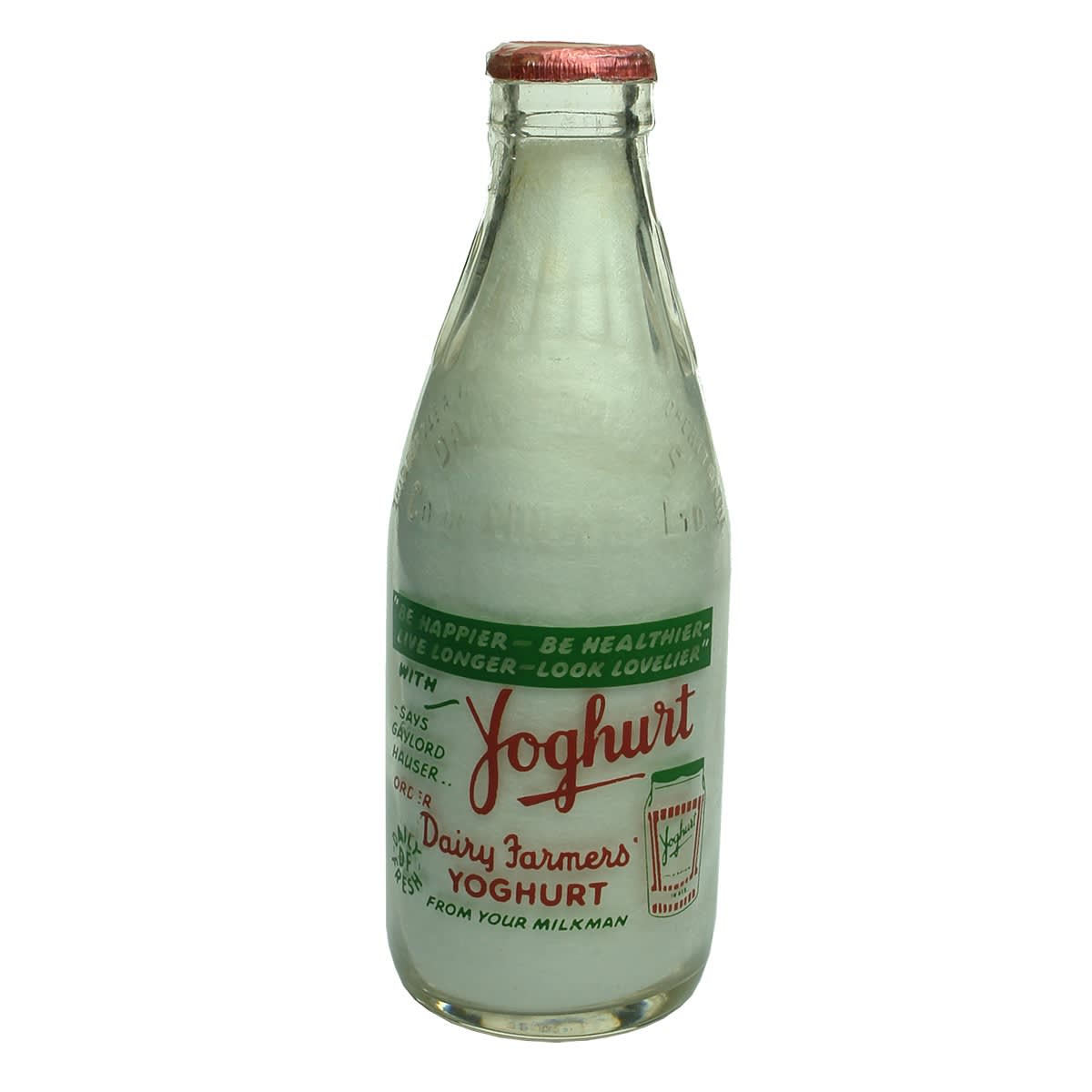 Ceramic Label Advertising Milk. Dairy Farmers Co-Op. Milk Co. Ltd. Dairy Farmers' Yoghurt. 1 Pint. (New South Wales)