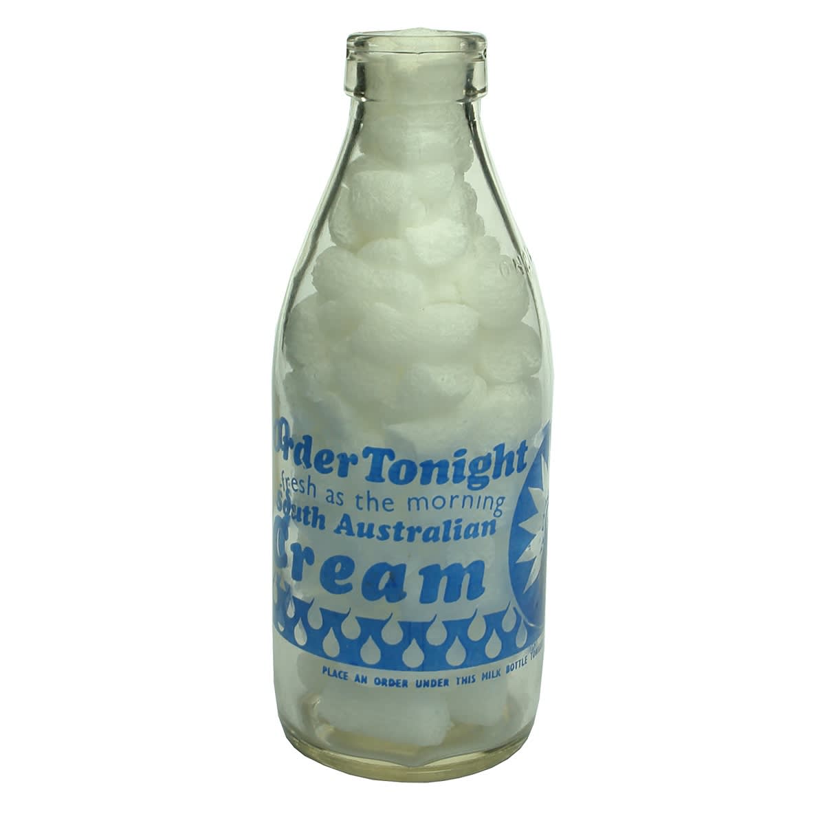 Ceramic Label Advertising Milk. Order Tonight South Australian Cream. Blue Print. Pint. (South Australia)