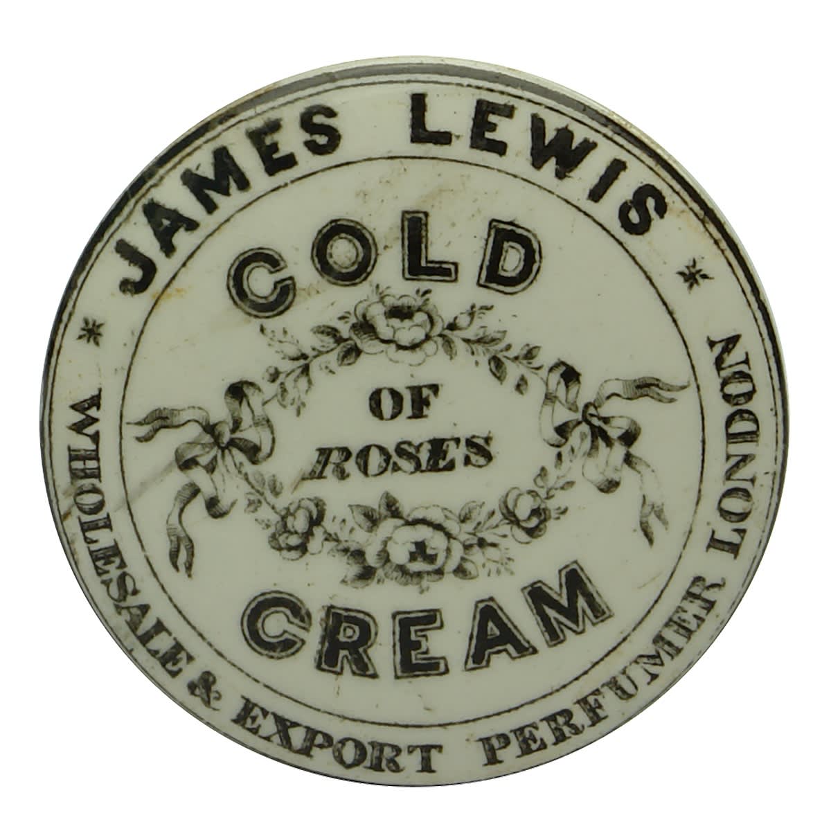 Pot Lid. James Lewis, Cold Cream of Roses, London. (United Kingdom)