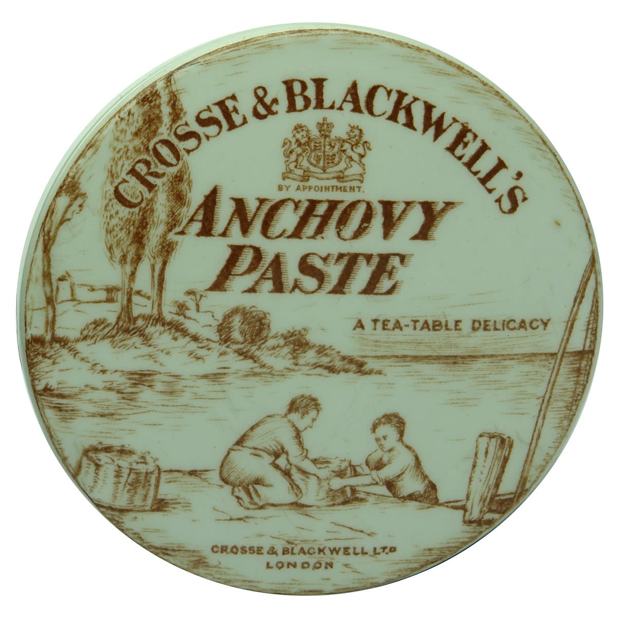 Pot Lid. Crosse & Blackwell's Anchovy Paste. Sepia Print. (United Kingdom)