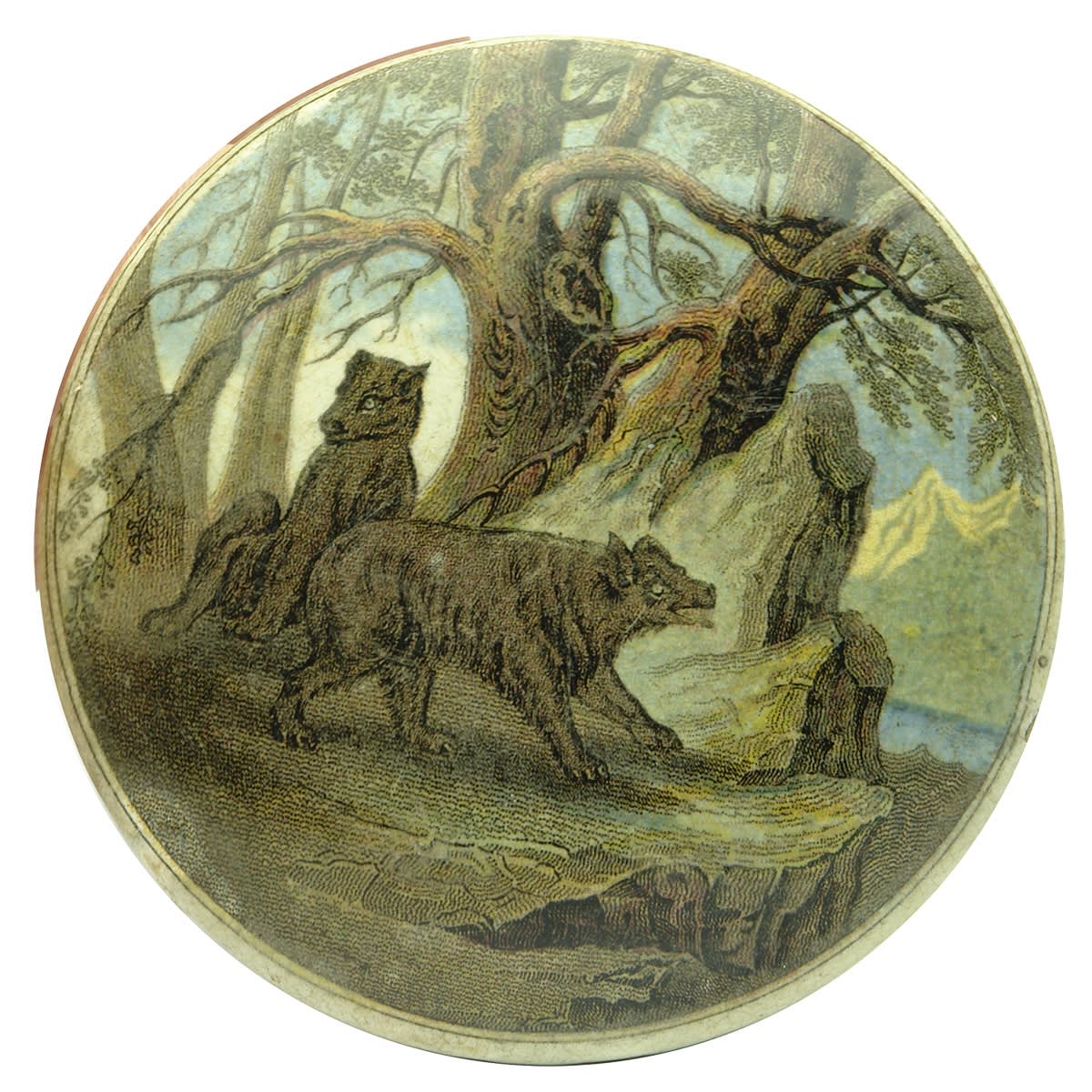 Pot Lid. Prattware Bears Grease.
