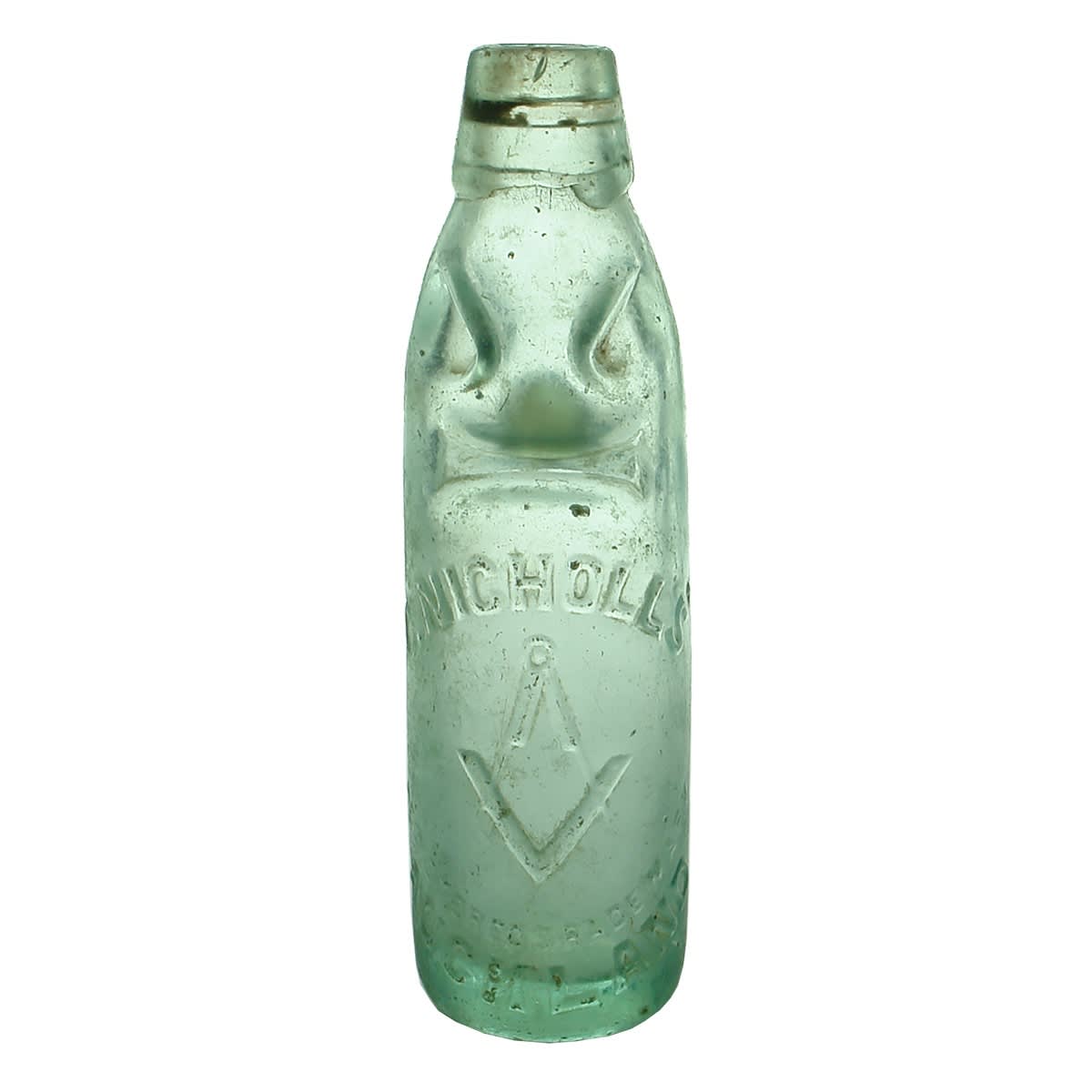 Codd. C. Nicholls, Auckland. Compass & Square trade mark. Kilner Bros Makers. Niagara. 6 oz. (New Zealand)