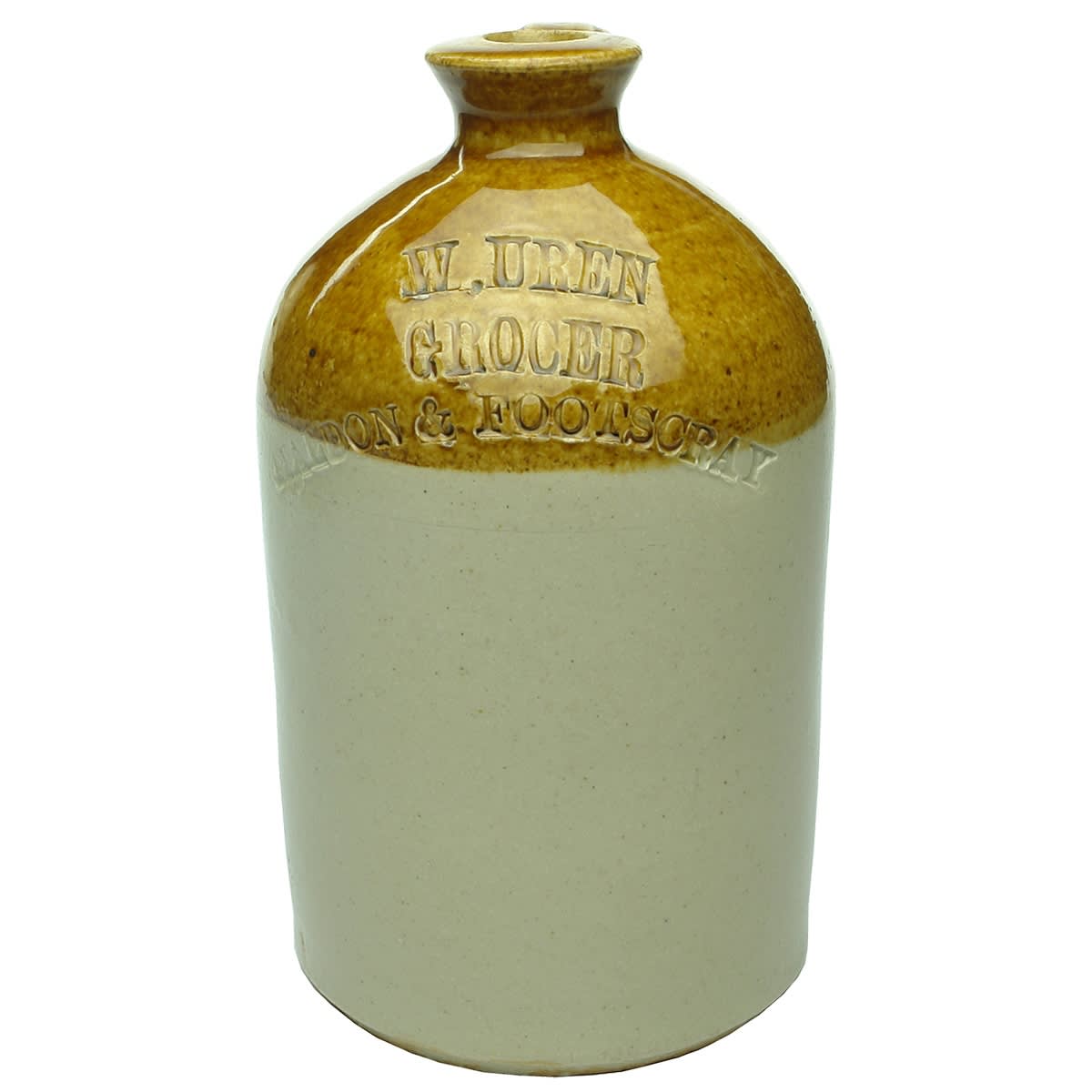 Demijohn. W. Uren, Grocer, Maldon & Footscray. Quart. (Victoria)