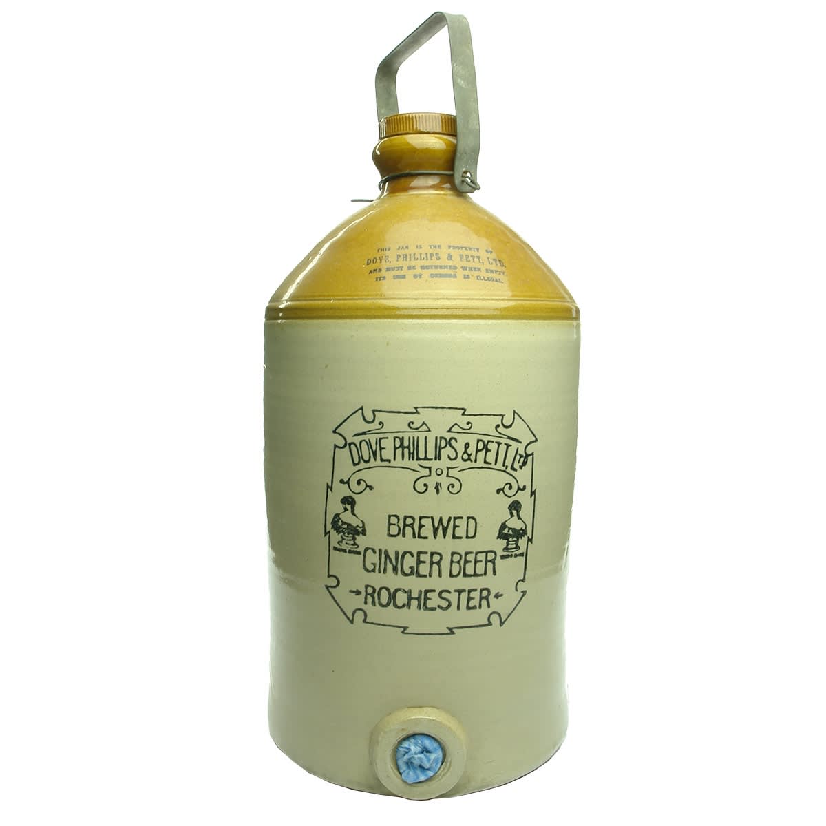 Demijohn. Dove, Phillips & Pett Ltd. Rochester. Ginger Beer. 3 Gallon. (UK)