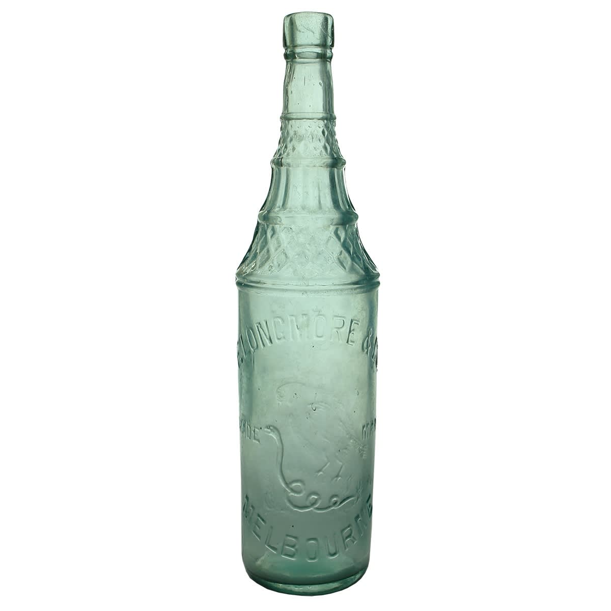 Cordial. F. Longmore & Co., Melbourne. Crow & Snake. Blue Aqua. 26 oz. (Victoria)