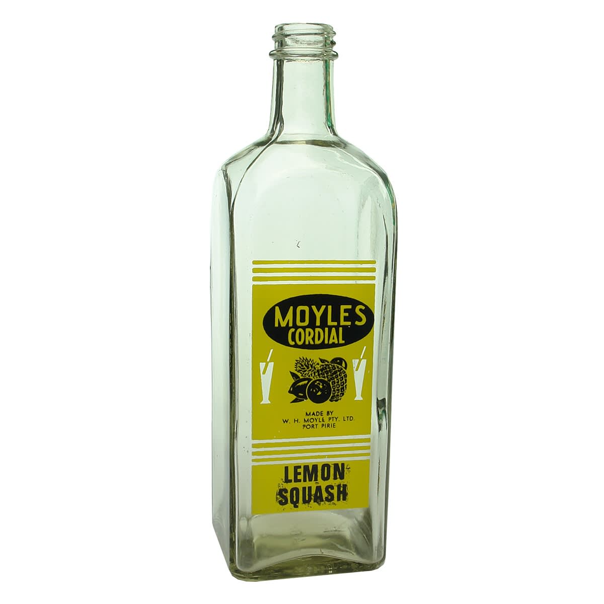 Cordial. Moyles, W. H. Moyle Pty. Ltd. Port Pirie. Lemon Squash. Ceramic Label. Screw top. (South Australia)