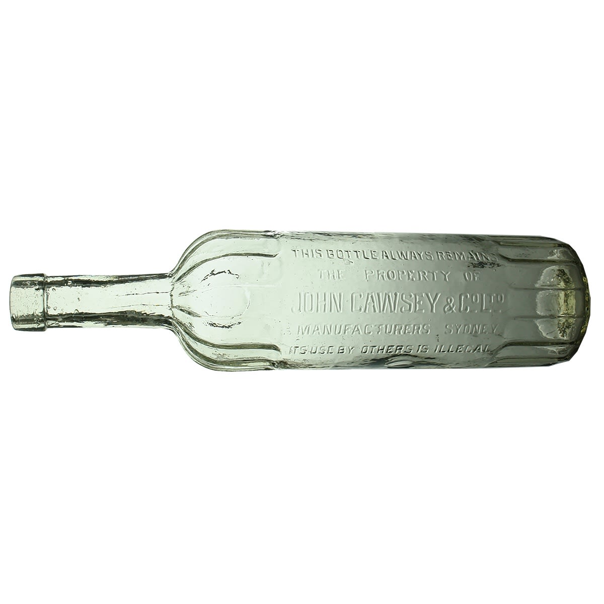 Cordial. John Cawsey & Co Ltd. Sydney. Scalloped shoulder and base edge. Clear. 26 oz. (New South Wales)