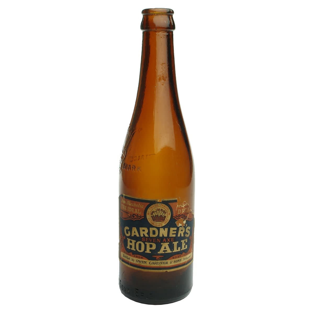 Crown Seal. Owen Gardner & Sons, Brisbane. Gardner's Seven Axe Hop Ale label. Amber. 13 oz. (Queensland)