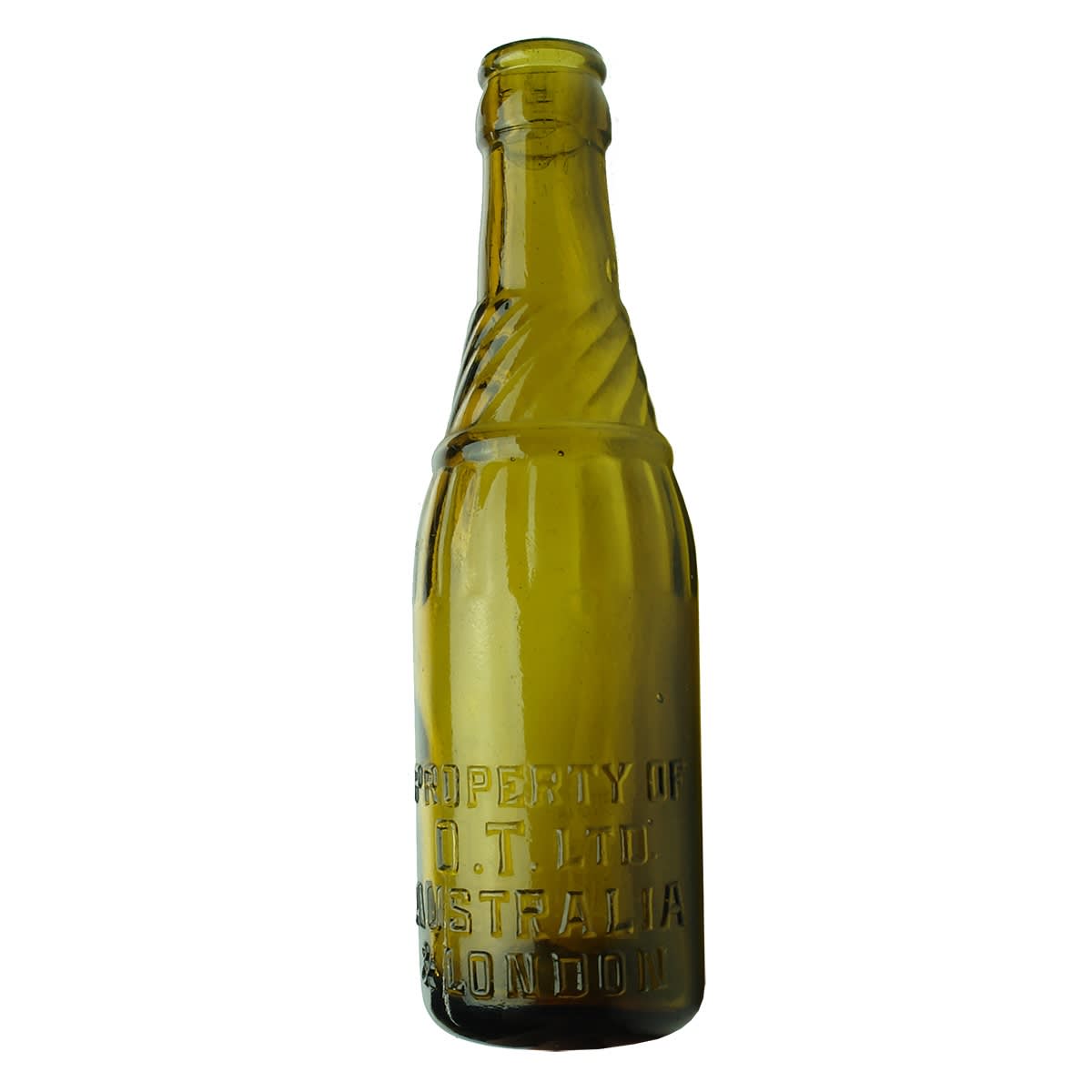 Crown Seal. OT Ltd. Dark Honey Amber. Fancy neck and shoulder. 6 oz. (Victoria)