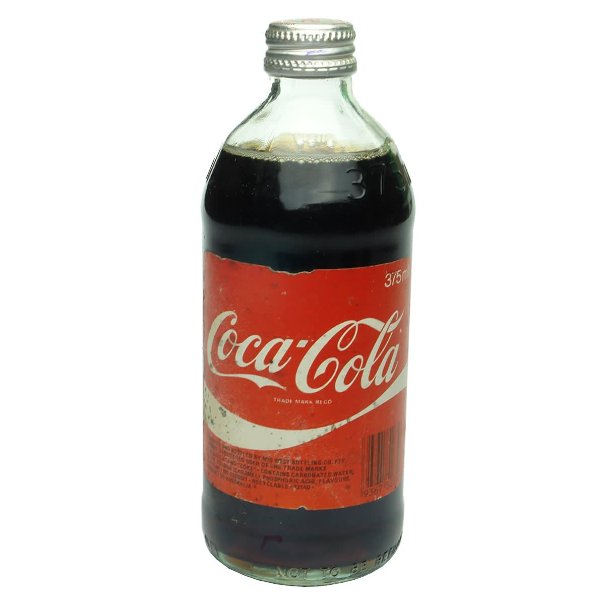 Aerated Waters. Original Coca Cola bottle with contents, bottled by Mid West Bottling Co. Pty. Limited, 168 Brisbane Street, Dubbo. (New South Wales)