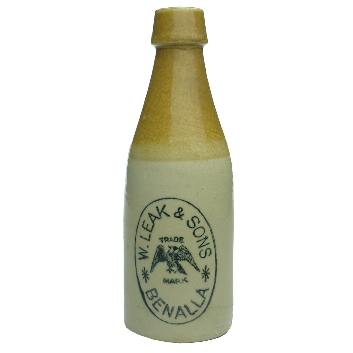 Ginger Beer. W. Leak & Sons, Benalla. Eagle. Bendigo Pottery. (Victoria)