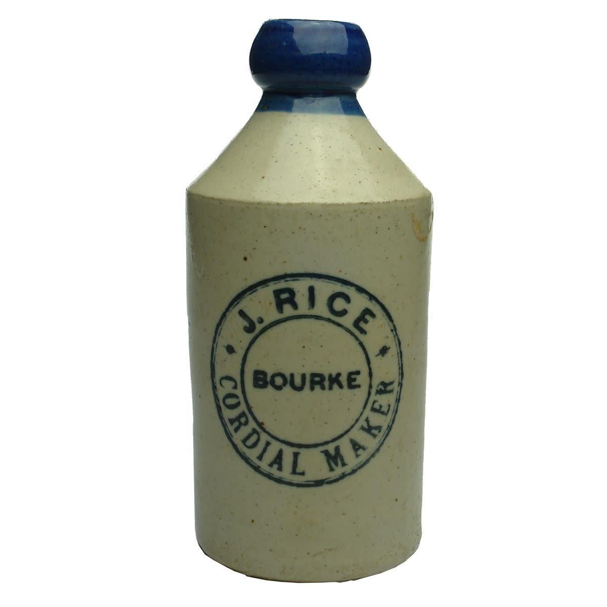 Ginger Beer. J. Rice, Bourke Cordial Maker. Blue Lip. Dump. (New South Wales)