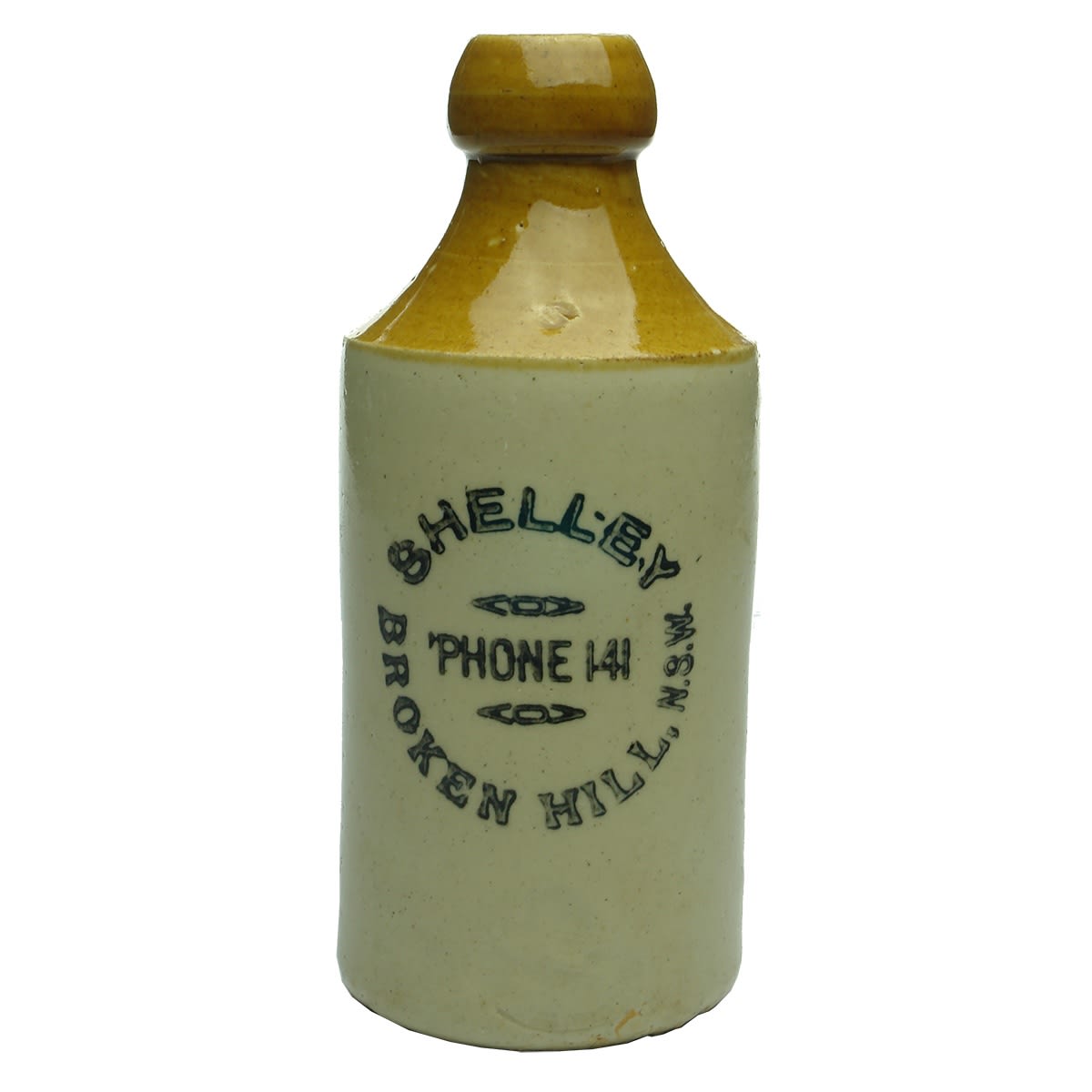 Ginger Beer. Shelley, Broken Hill, Phone 141. Dump. Tan Top. (New South Wales)