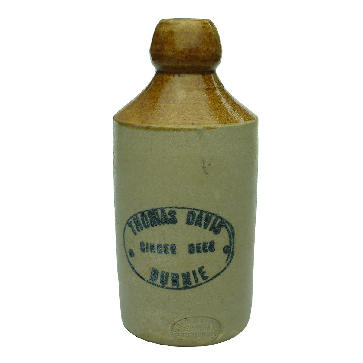 Ginger Beer. Thomas Davis, Burnie. Dump. Cork Stoppered. Bendigo Pottery. Tan Top. (Tasmania)