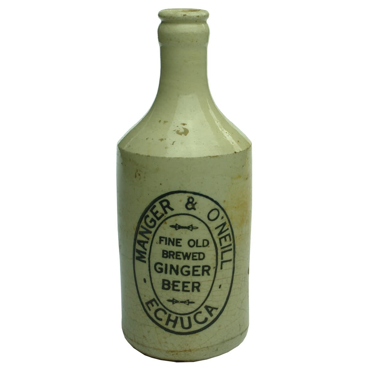 Ginger Beer. Manger & O'Neill, Echuca. Crown Seal. Dump. All White. (Victoria)