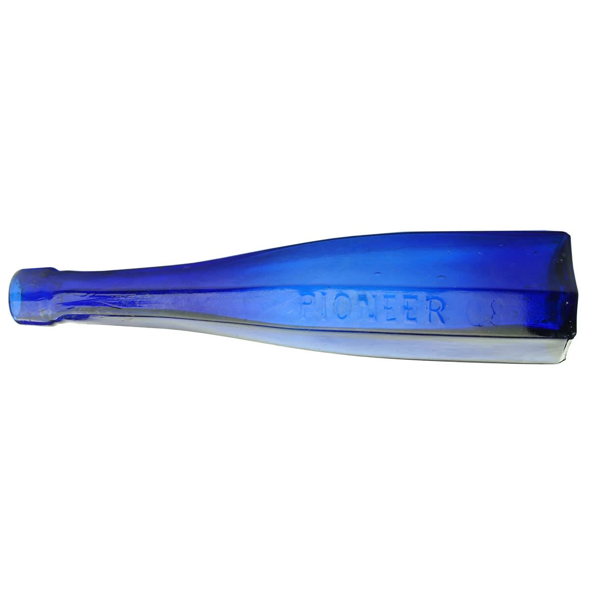 Castor Oil. Pioneer. Cobalt Blue. Irregular Hexagon shape. Co has been deliberately removed in the mould of this one. (Robert Harper, Melbourne, Victoria)