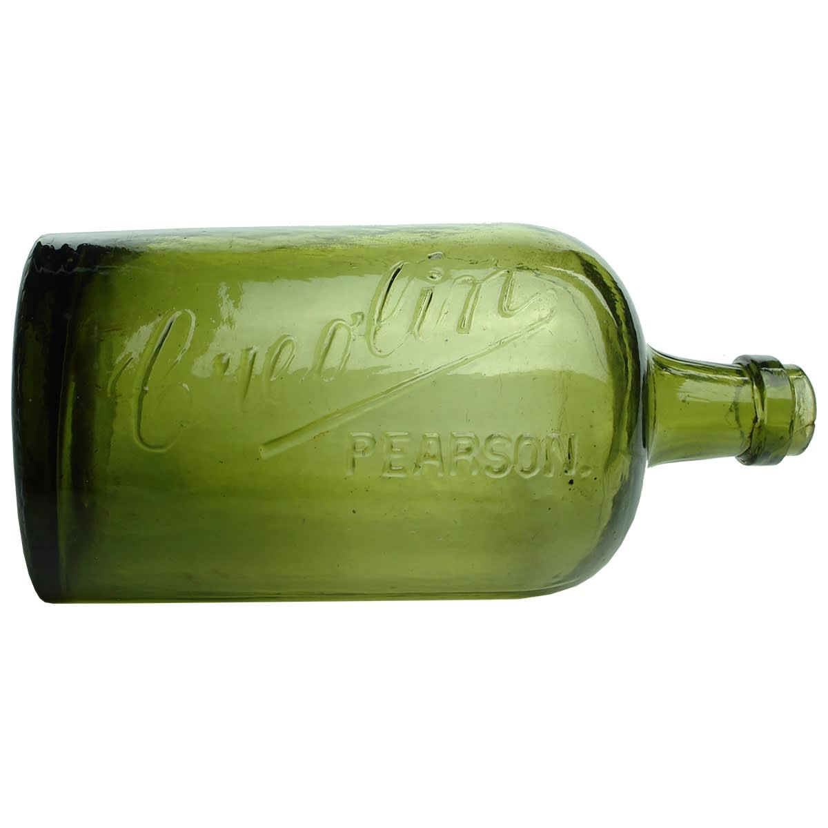 Poison. Creolin. Pearson. Large green straight sided Jug poison. 20 oz.