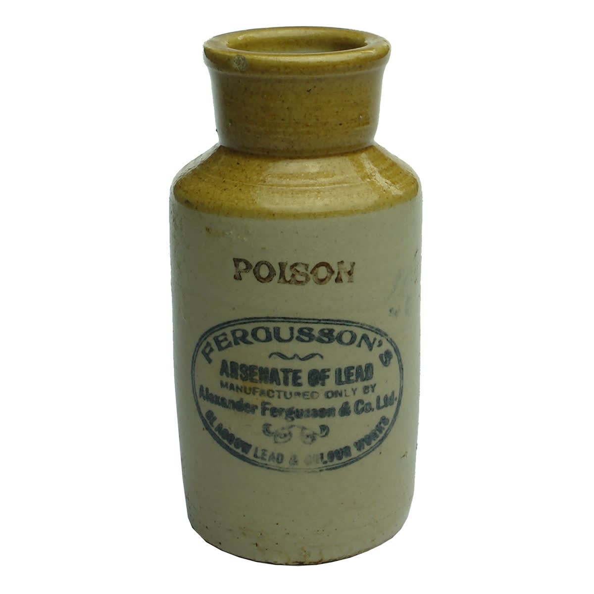 Poison. Fergusson's Arsenate of Lead, Glasgow. Black & Red Print. Australian made variety. 151 mm.