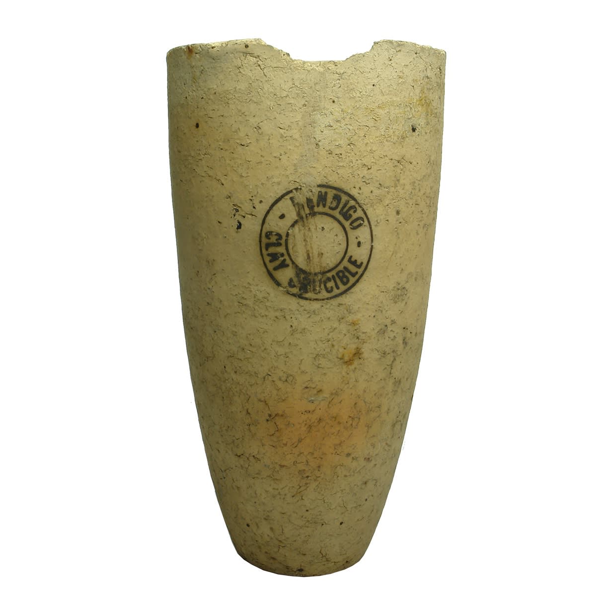 Giant Crucible. Bendigo Clay Crucible in two circles. 278 mm tall. (Victoria)