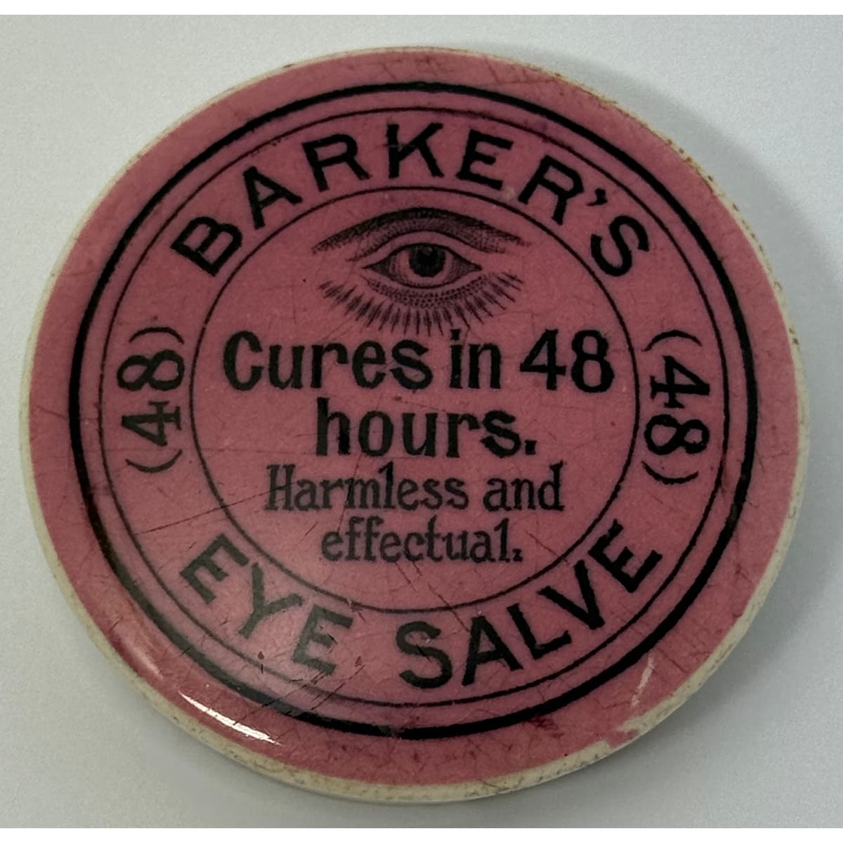 Pot Lid. Barker's Eye Salve. Cures in 48 Hours. (Broken Hill, New South Wales)
