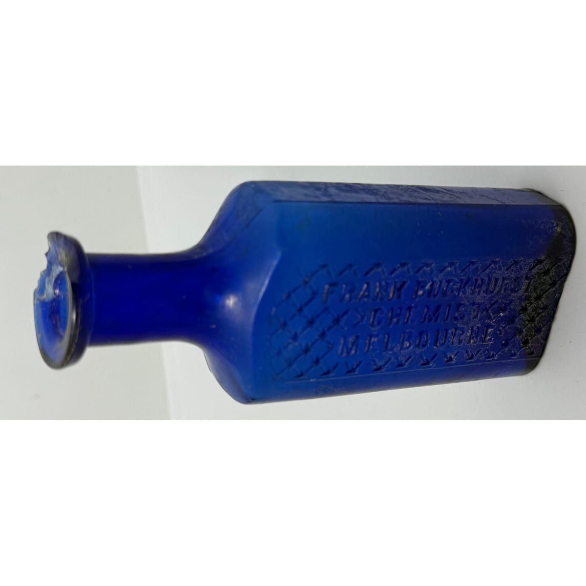 Poison/Chemist. Frank Buckhurst Melbourne. Whitall Tatum. Cobalt Blue. 3 oz. 124 mm. (Victoria)