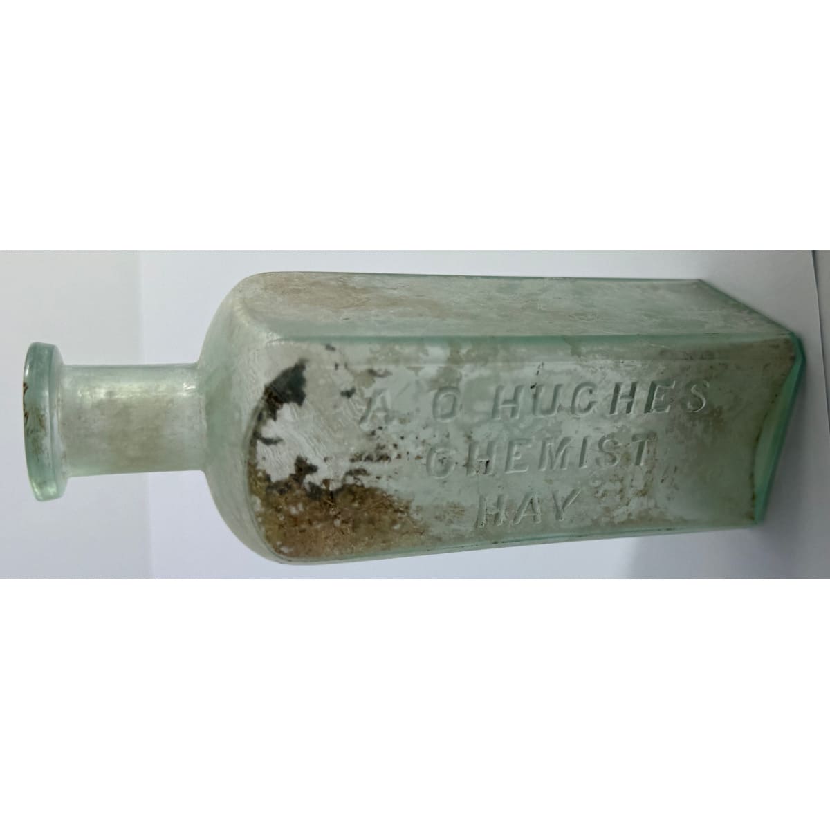 Chemist. A. O. Hughes, Hay. Whitall Tatum. Aqua. 6 oz. 159 mm. (New South Wales)