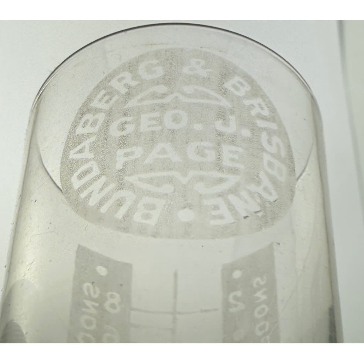Dose Cup. Geo. J. Page, Bundaberg & Brisbane. Acid Etched. 2 Tablespoon. 53 mm. (Queensland)
