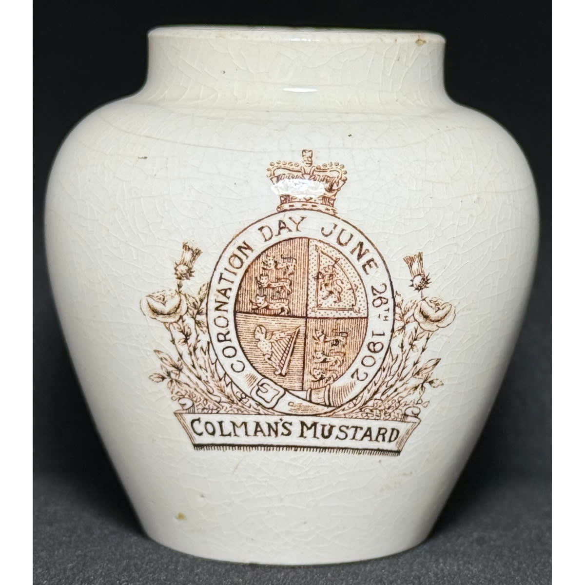 Mustard Pot. Colman's Mustard. Coronation Day 1902. King Edward VII. Mintons Ltd.