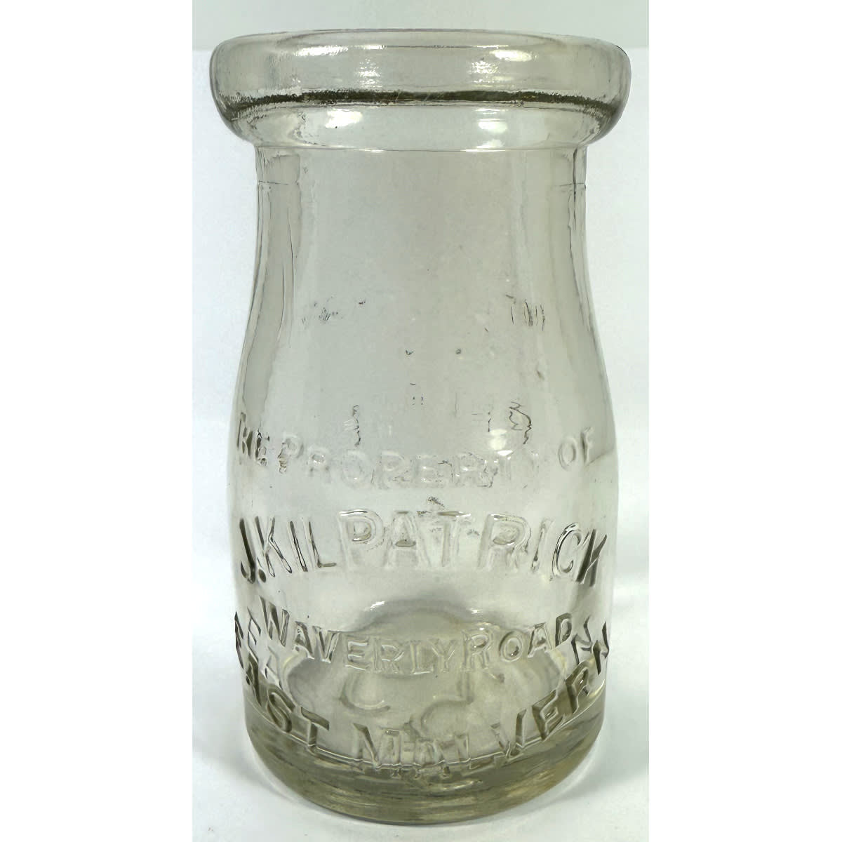 Cream. J. Kilpatrick, Waverly Road, East Malvern. 4 oz. Base Number 39. (Waverley spelled incorrectly on the bottle). (Victoria)