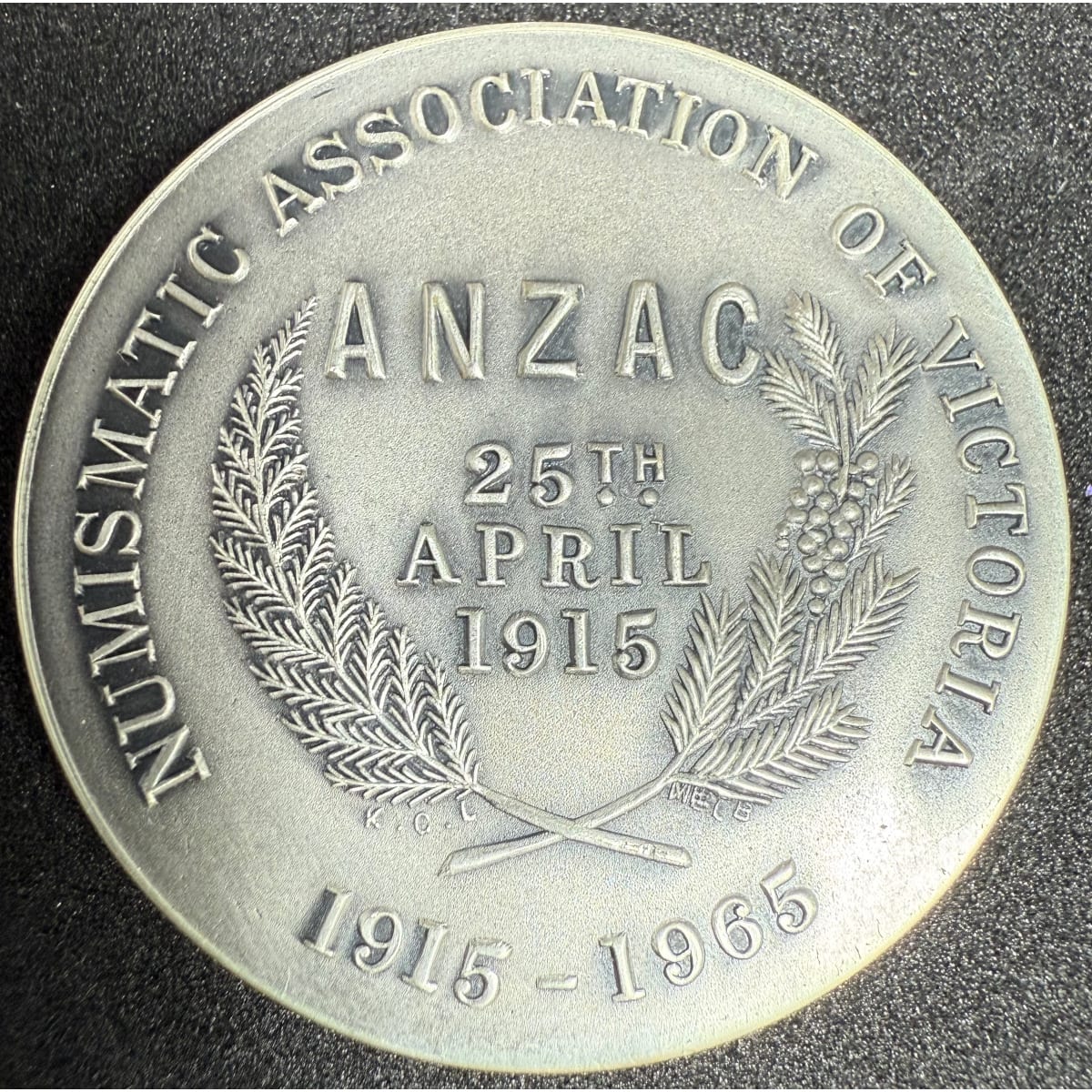 Commemorative Medallion. Numismatic Association of Victoria. ANZAC 1915 - 1965. 50th Anniversary. Sterling Silver. 38 Grams.