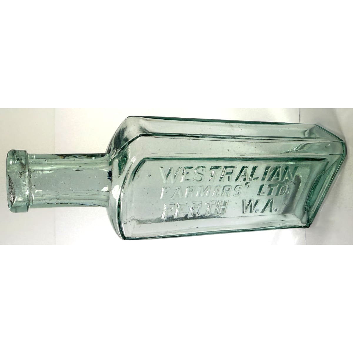 Chemist. Westralian Farmers Ltd. Perth. Cough Cure shape. Aqua 2 oz. 139 mm. (Western Australia)