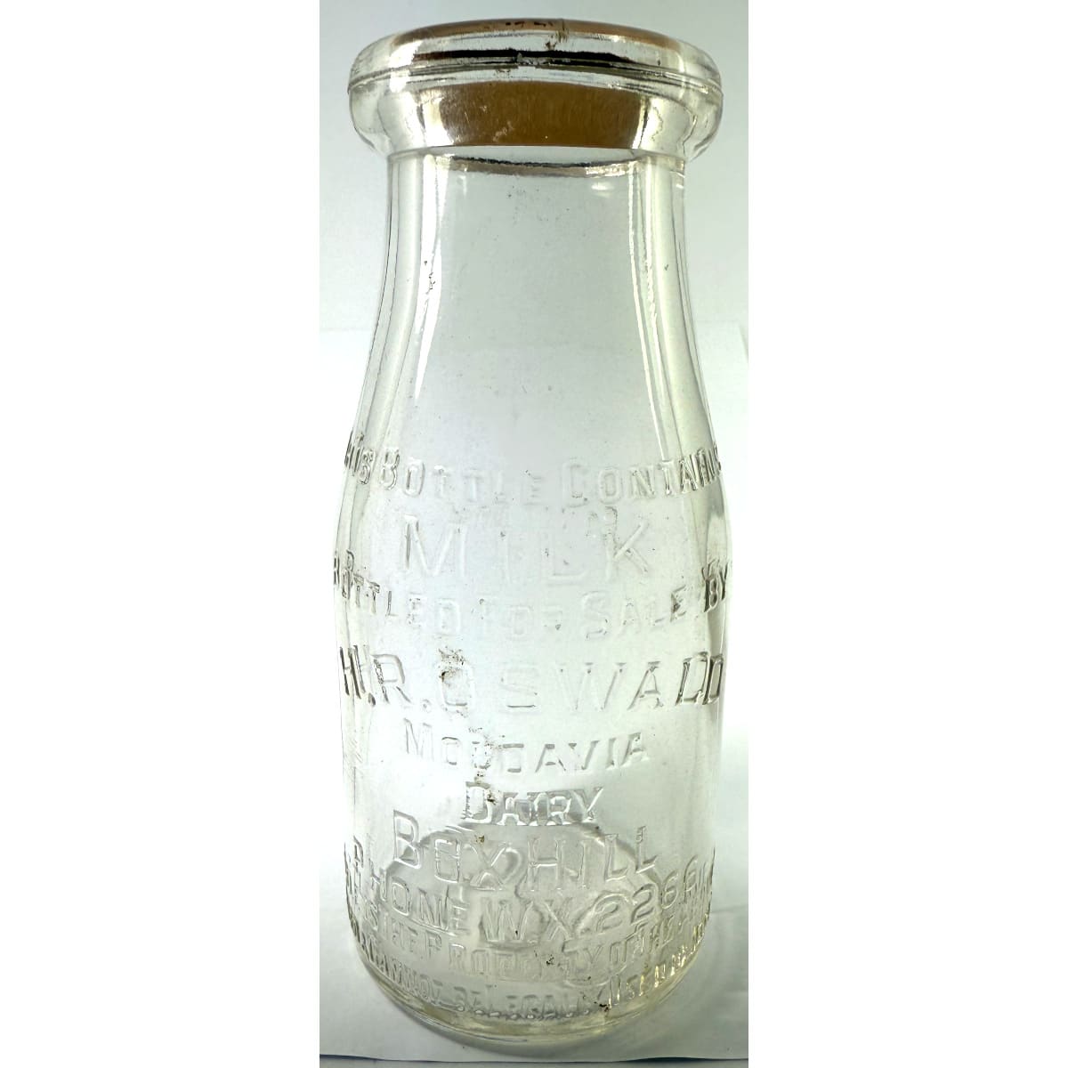 Milk. H. R. Oswald, Moldavia Dairy, Box Hill. Half Pint. 147 mm. Base Number: 320. (Victoria)