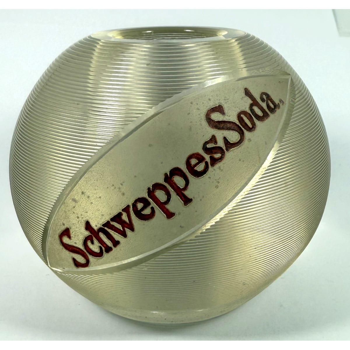 Advertising Match Striker / Holder & Paperweight. All in one Schweppes Soda heavy glass match striker and match holder, also used as a paperweight.