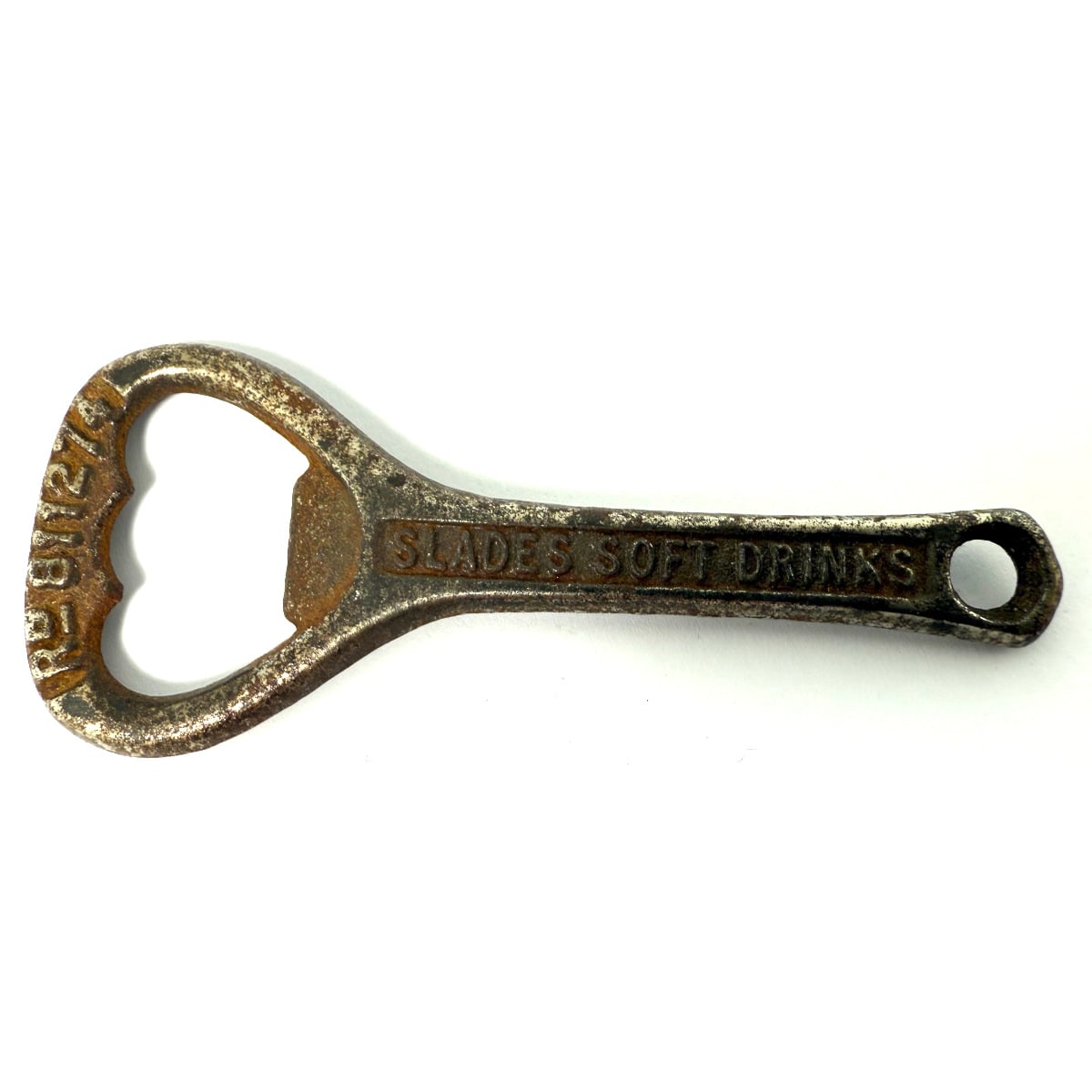 Bottle Opener. Slades Soft Drinks. Phone JW4041. Cast Iron Crown Seal Opener. 91 mm long. (Fitzroy, Victoria)