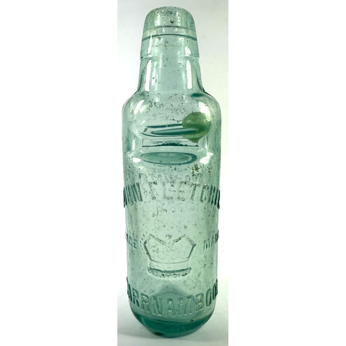 Codd. John Fletcher, Warrnambool. Crown. Soda Water. Extra embossing to the back. All way pour. 6 oz. (Victoria)