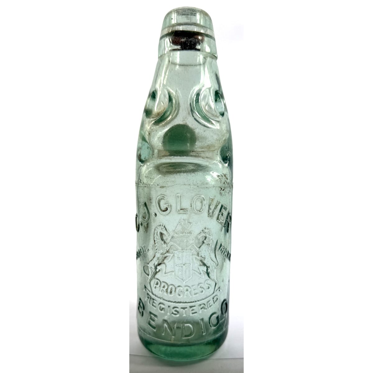 Codd. C. J. Glover, Bendigo. Coat of Arms. Soda Water. Dobson. Aqua. 6 oz. (Victoria)