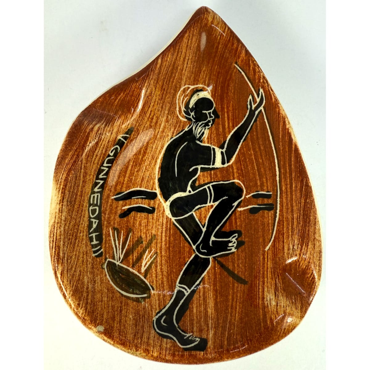 Pottery Ashtray. Florenz. Gunnedah souvenir piece. Depiction of an Aboriginal man.