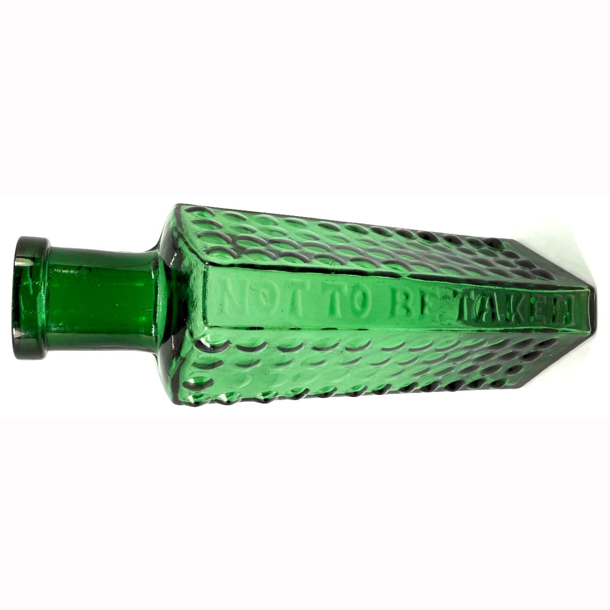 Poison. Taylor Liverpool. Registered design raised dots and curved back. Emerald Green 3 oz. 119 mm.